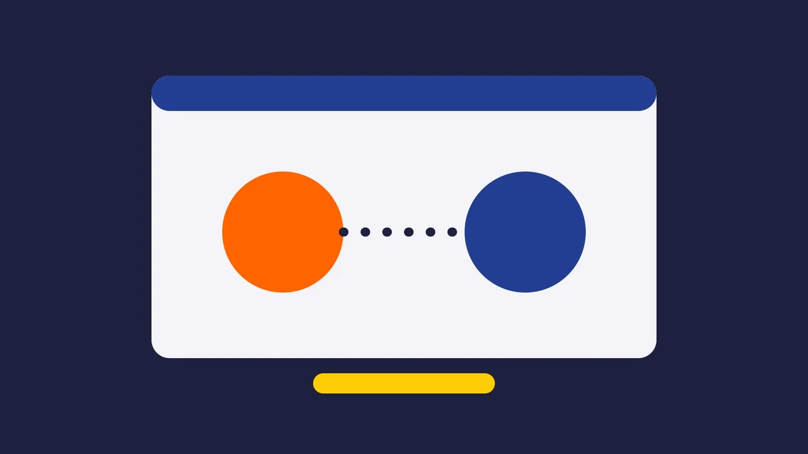 Abstract illustration of a video call window with an orange and a blue circle linked by a dotted line.