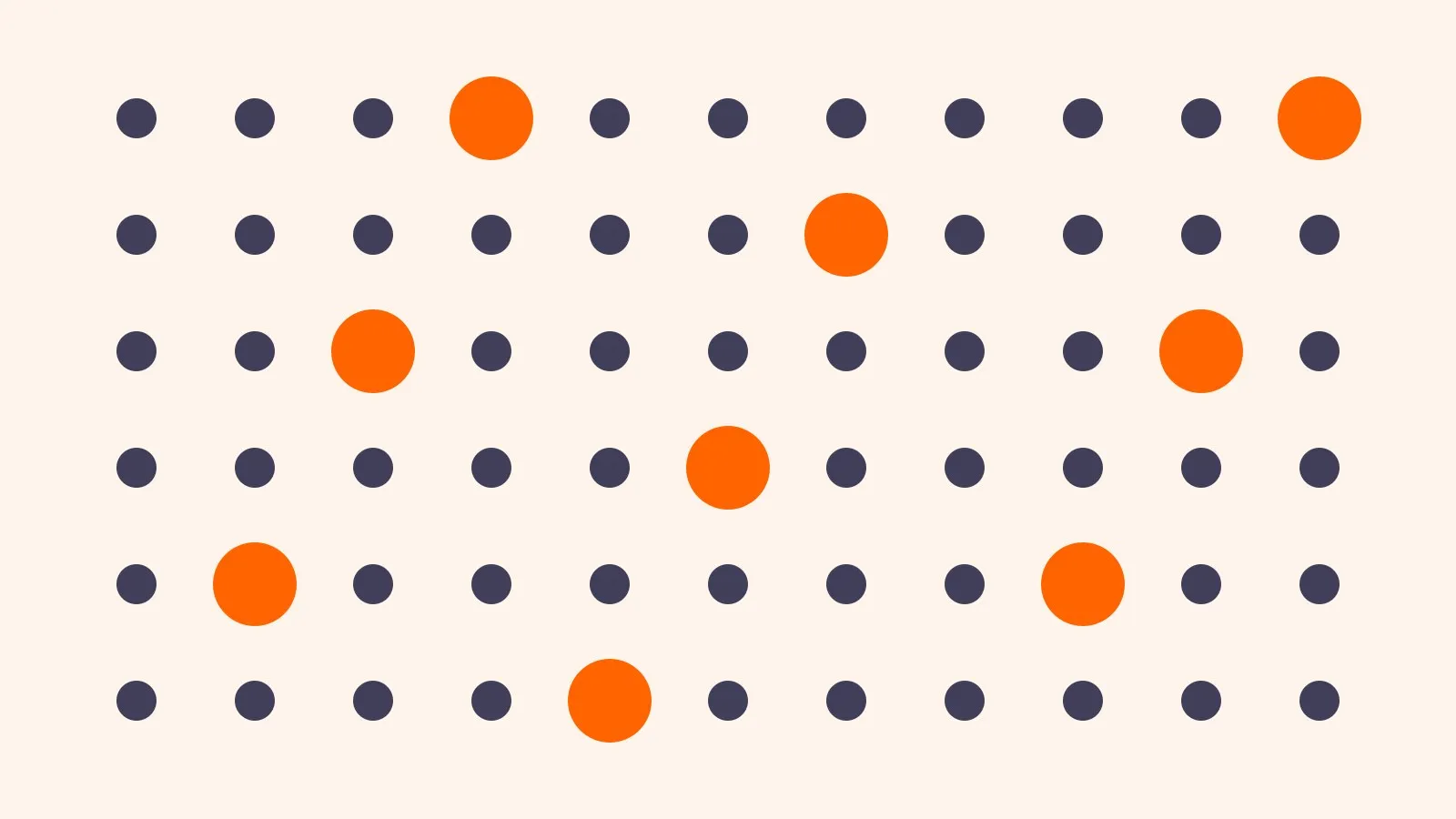 Abstract illustration: a grid of small navy dots with a few larger orange dots standing out.